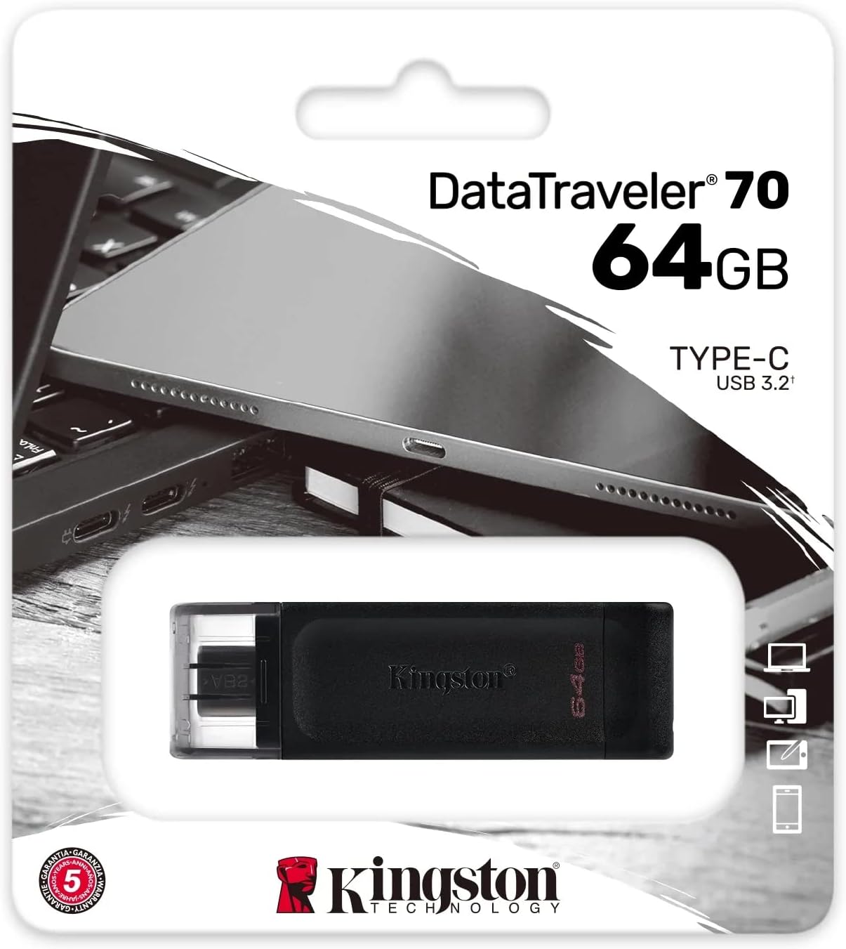 Kingston DataTraveler 70 64GB Portable and Lightweight USB-C flashdrive with USB 3.2 Gen 1 speeds DT70/64GB