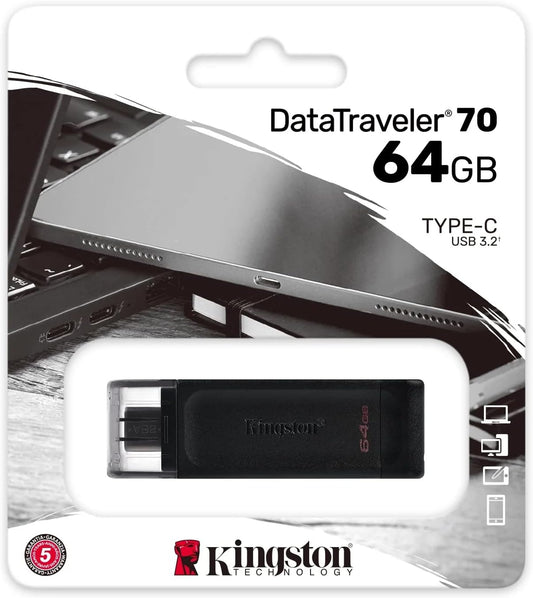 Kingston DataTraveler 70 64GB Portable and Lightweight USB-C flashdrive with USB 3.2 Gen 1 speeds DT70/64GB