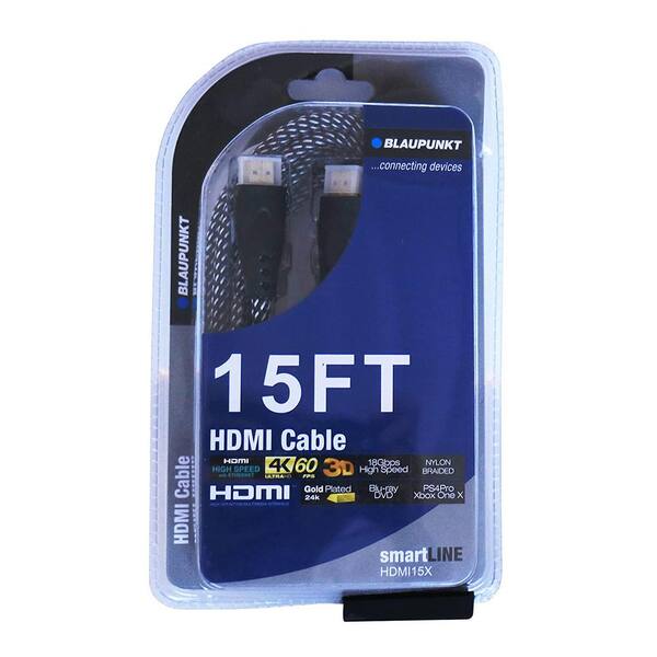 BLAUPUNKT HDMI 4K 15ft HDMI Cable High Speed Braided for Tv, (HDMI-15X)