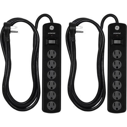 GE 6 Outlet Surge Protector 2 Pack, 8 Ft Extension Cord