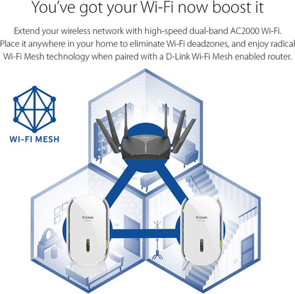 D-Link AC2000 Mesh Dual-Band Wi-Fi 5 Range Extender (DAP-1820) - White