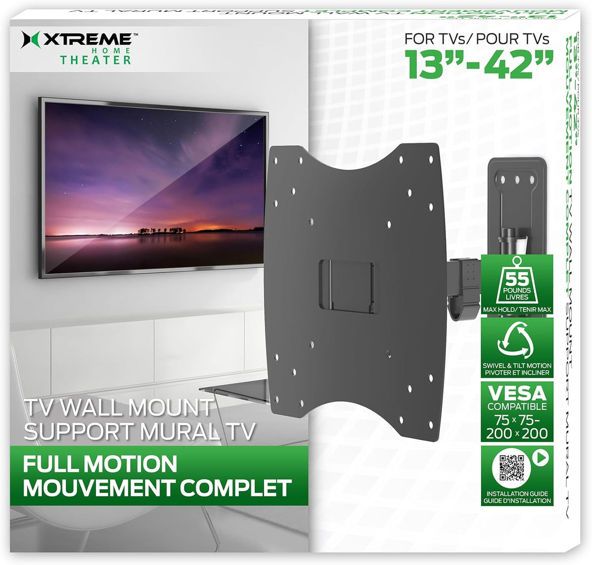 Full Motion TV Wall Mount 13-42"  XMB1-0126-BLK