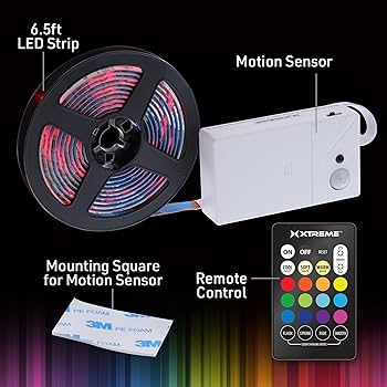 6.5ft Indoor Motion Activated RGBW Color-Changing LED Light Strip, Battery Powered XLB7-1093