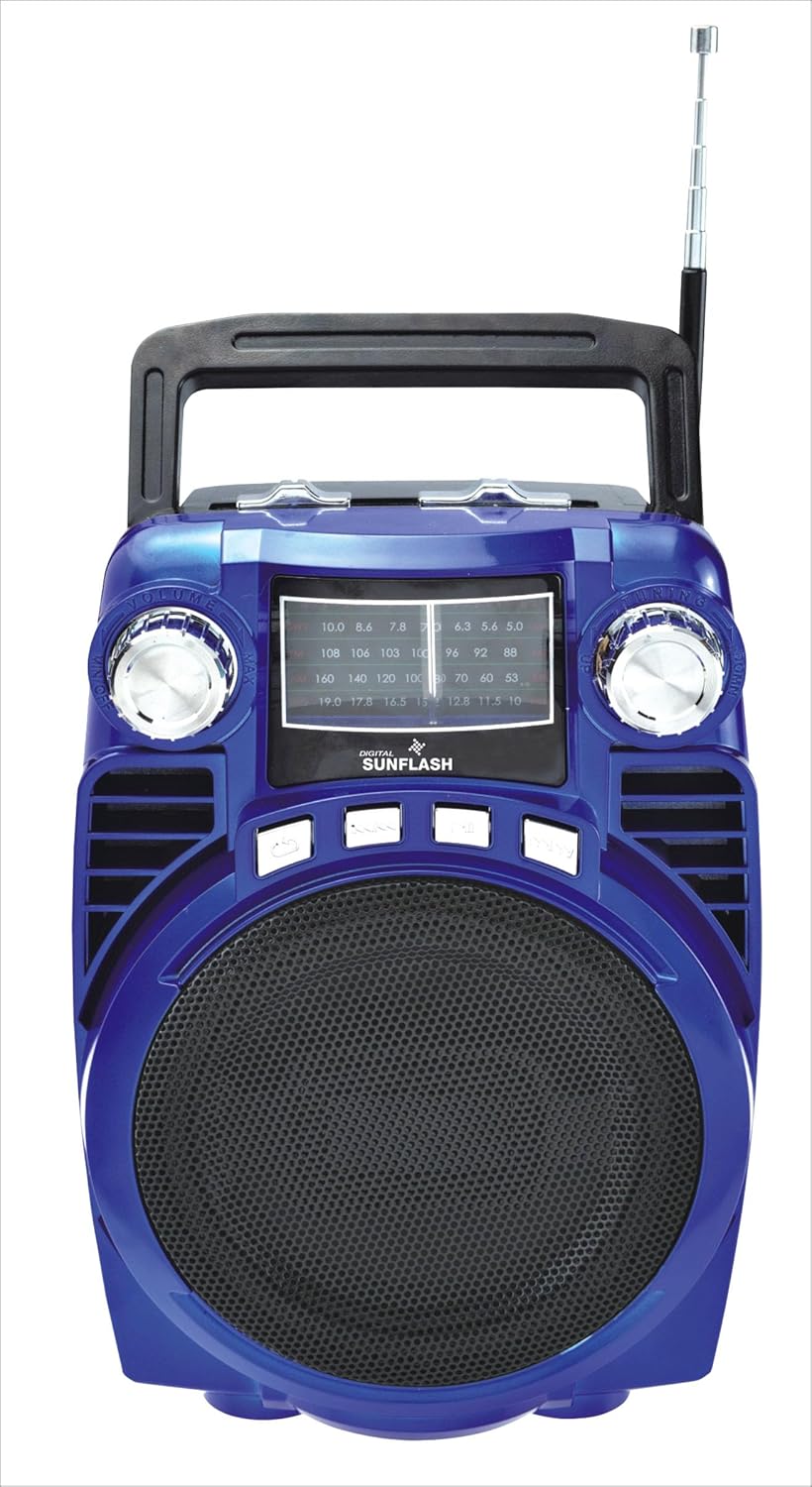 SF-144 Portable and Rechargeable Speaker with Built-in Bluetooth, AM/FM, 1-2 SW, USB, SD, AUX, 4-Band Radio (Blue)