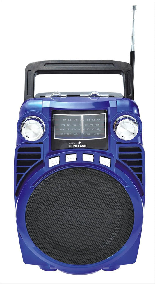 SF-144 Portable and Rechargeable Speaker with Built-in Bluetooth, AM/FM, 1-2 SW, USB, SD, AUX, 4-Band Radio (Blue)