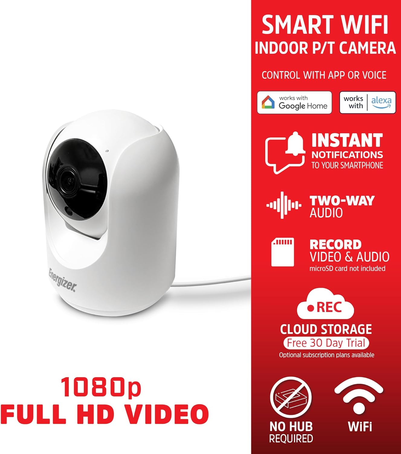 Energizer Smart 1080p Indoor Pan & Tilt Wired Camera-EIP1-1005-WH (WHITE)