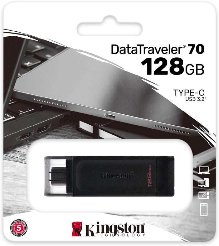 Kingston DataTraveler 70 128GB Portable and Lightweight USB-C flashdrive with USB 3.2 Gen 1 speeds DT70/128GB