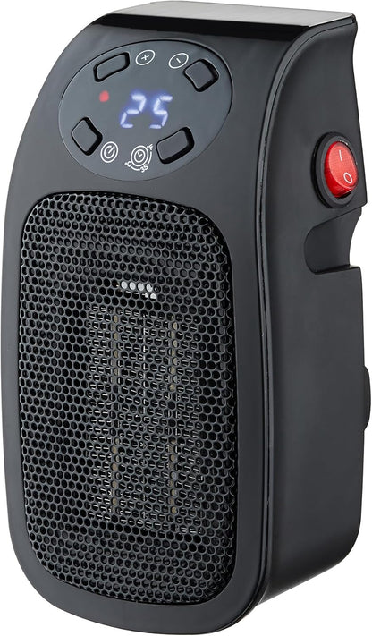 Aiwa Electric Outlet Ceramic Plug-In Space Heater with LCD Digital Screen, Adjustable Thermostat,-WSH3-1003-BLK