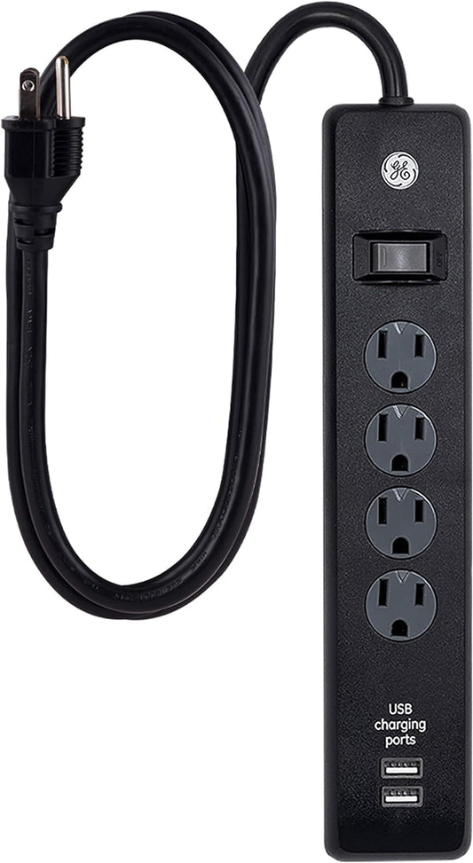 GE 4 OUTLETS SWIVEL SURGE PROTECTOR 450 JOULES W/ DUAL OUTLET BLACK