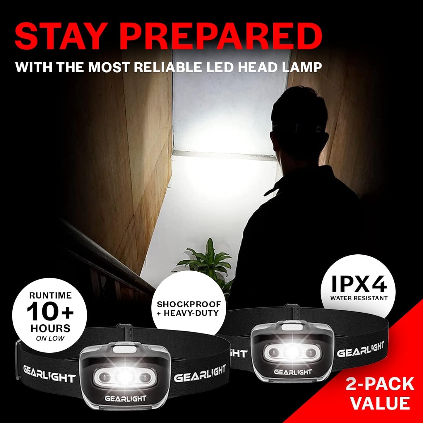 GearLight LED Headlamp Flashlight S500 [2 Pack] - Running, Camping, and Outdoor Headlamps