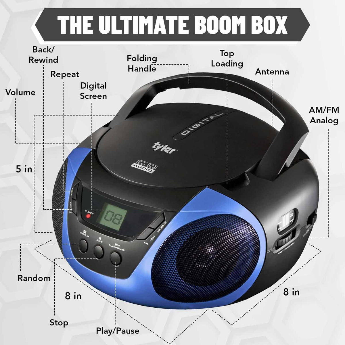 Tyler Portable Boombox CD Player AM/FM Radio TAU101