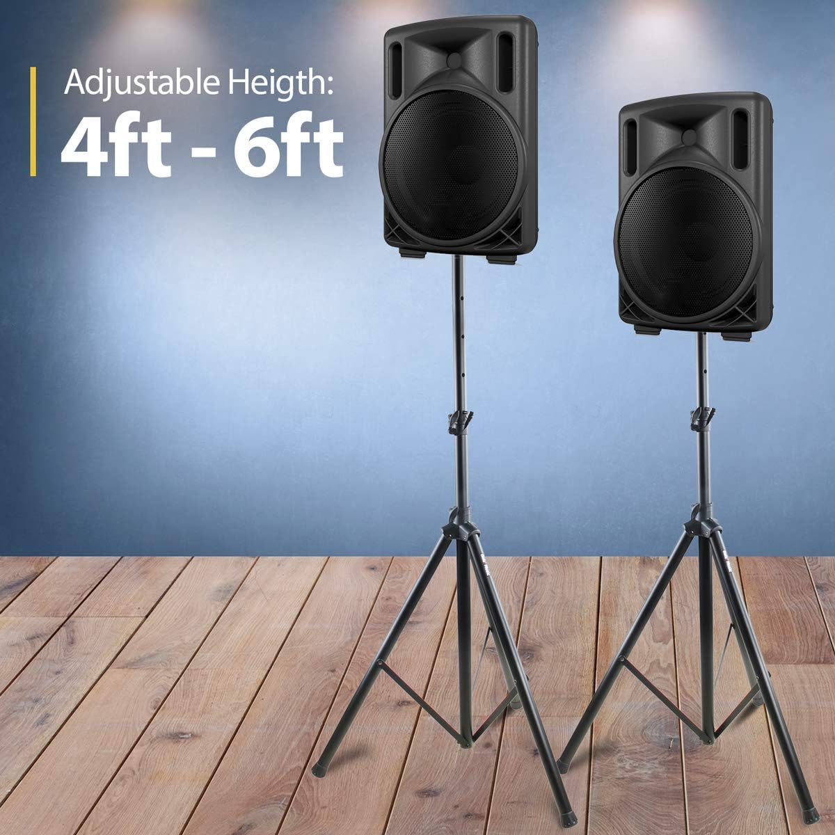PA Speaker Stand by Hola! Music, Professional Tripod Structure, 4-6ft Adjustable Height, Model HPS-200S
