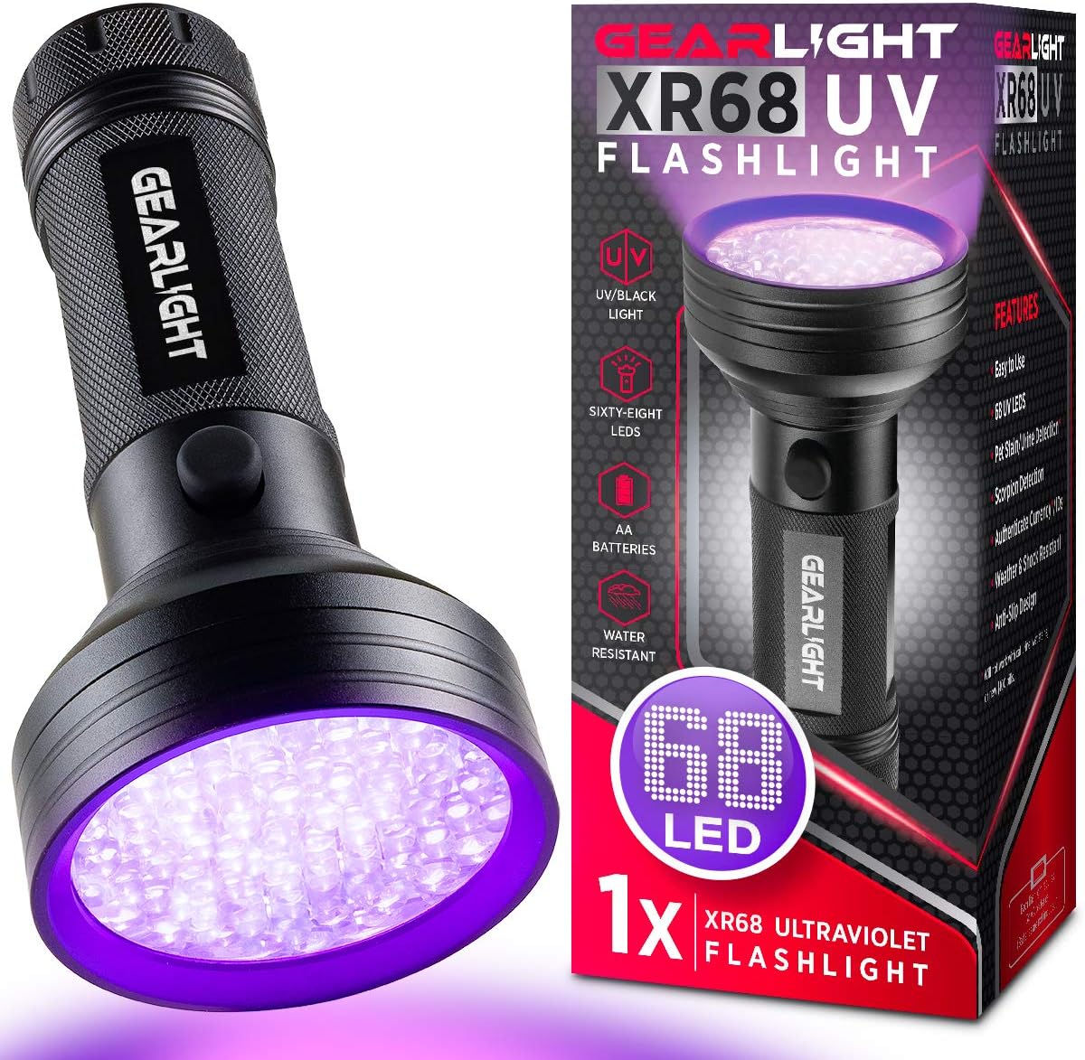 GearLight UV Flashlight Black Light from 68 LED Blacklight Flashlight