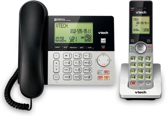 VTech CS6949 DECT 6.0 Corded/Cordless Telephone System, Black/Silver (Rnewed)