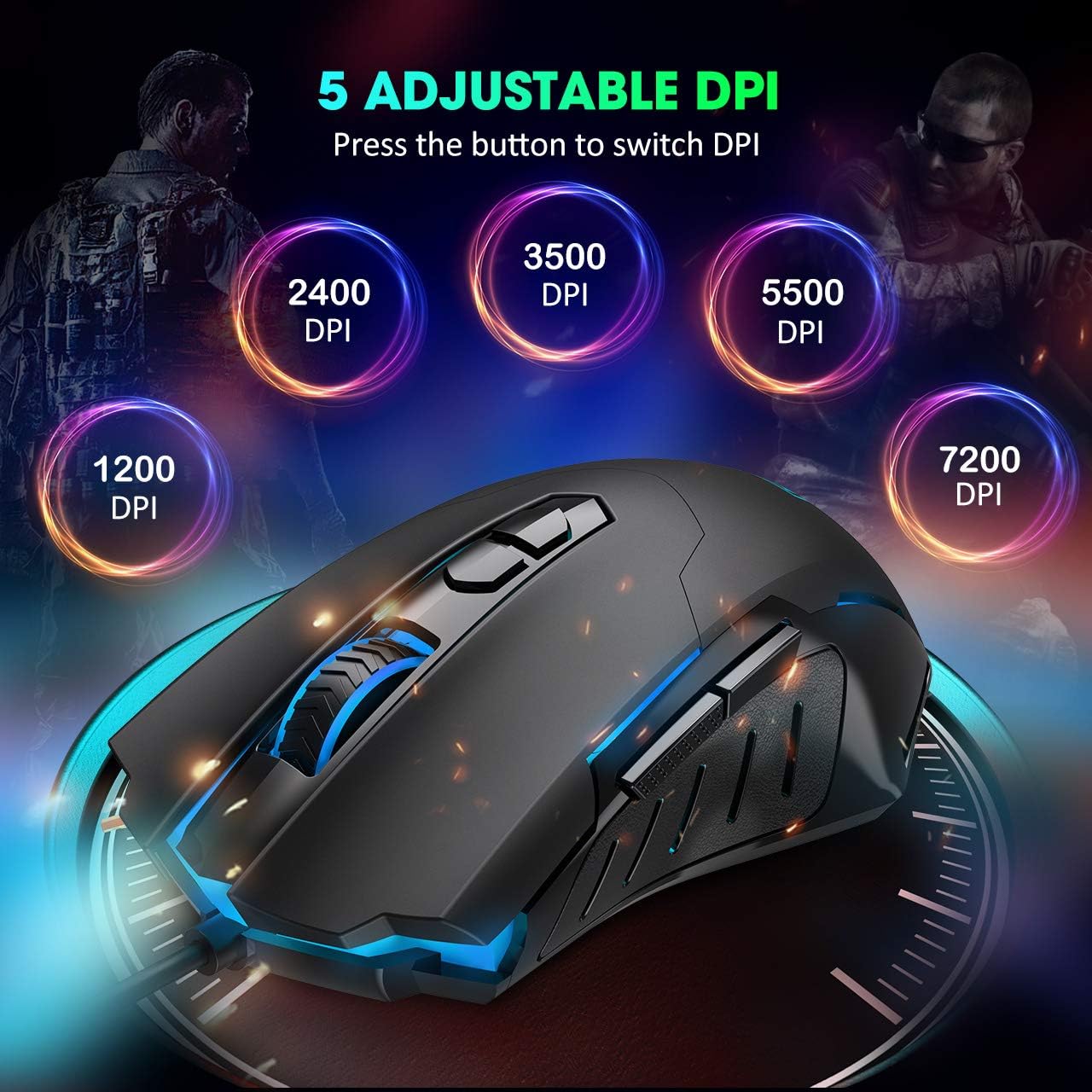 Wired Gaming Mouse Breathing RGB LED