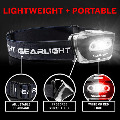 GearLight LED Headlamp Flashlight S500 [2 Pack] - Running, Camping, and Outdoor Headlamps