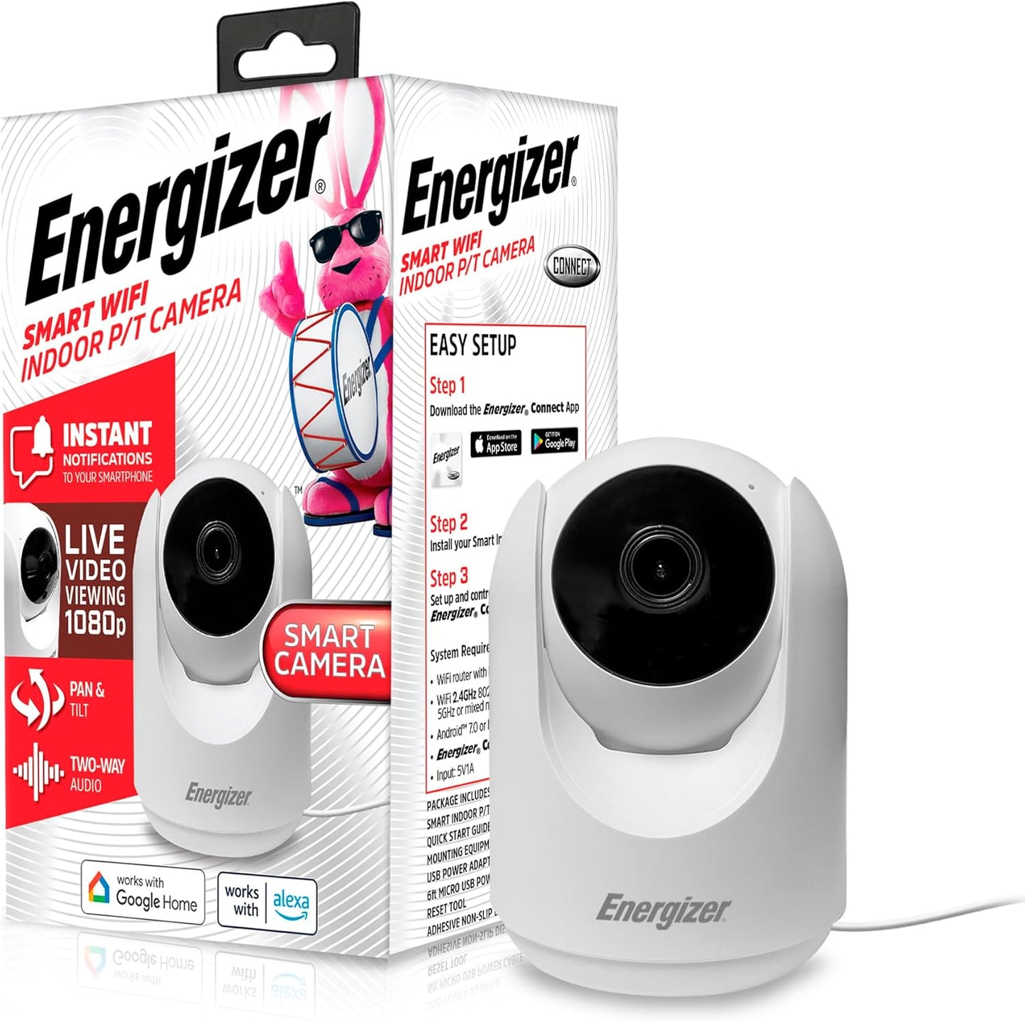 Energizer Smart 1080p Indoor Pan & Tilt Wired Camera-EIP1-1005-WH (WHITE)