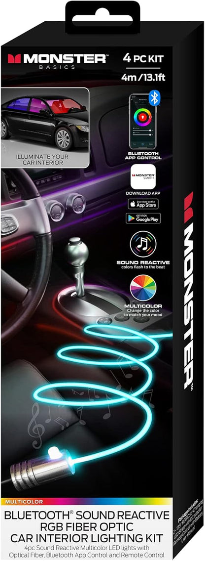 Monster Bluetooth Sound Reactive RGB Fiber Optic Car Interior Lighting Kit MLB7-2016-RGB