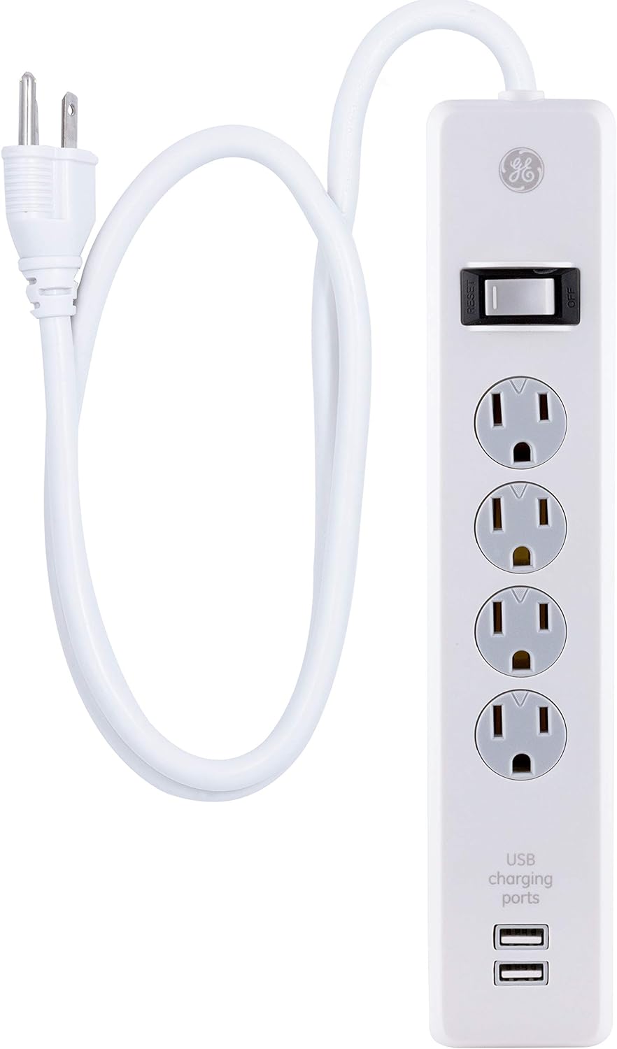 GE 4-Outlet Surge Protector, 2 USB Ports, 3 Ft Power Cord