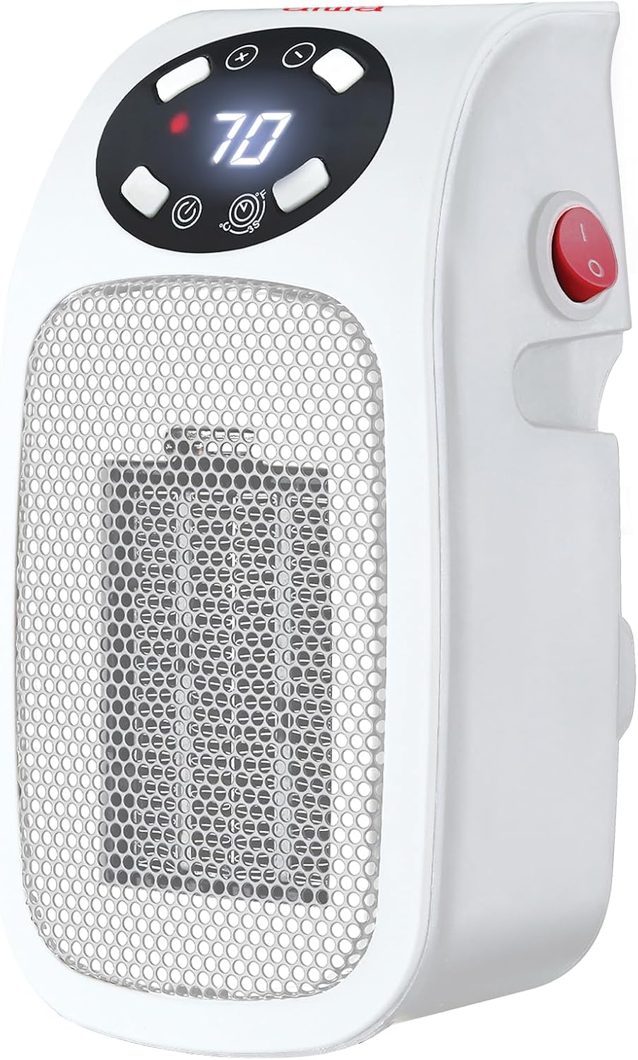 Aiwa Electric Outlet Ceramic Plug-In Space Heater with LCD Digital Screen, Adjustable Thermostat-WSH3-1003-WHT