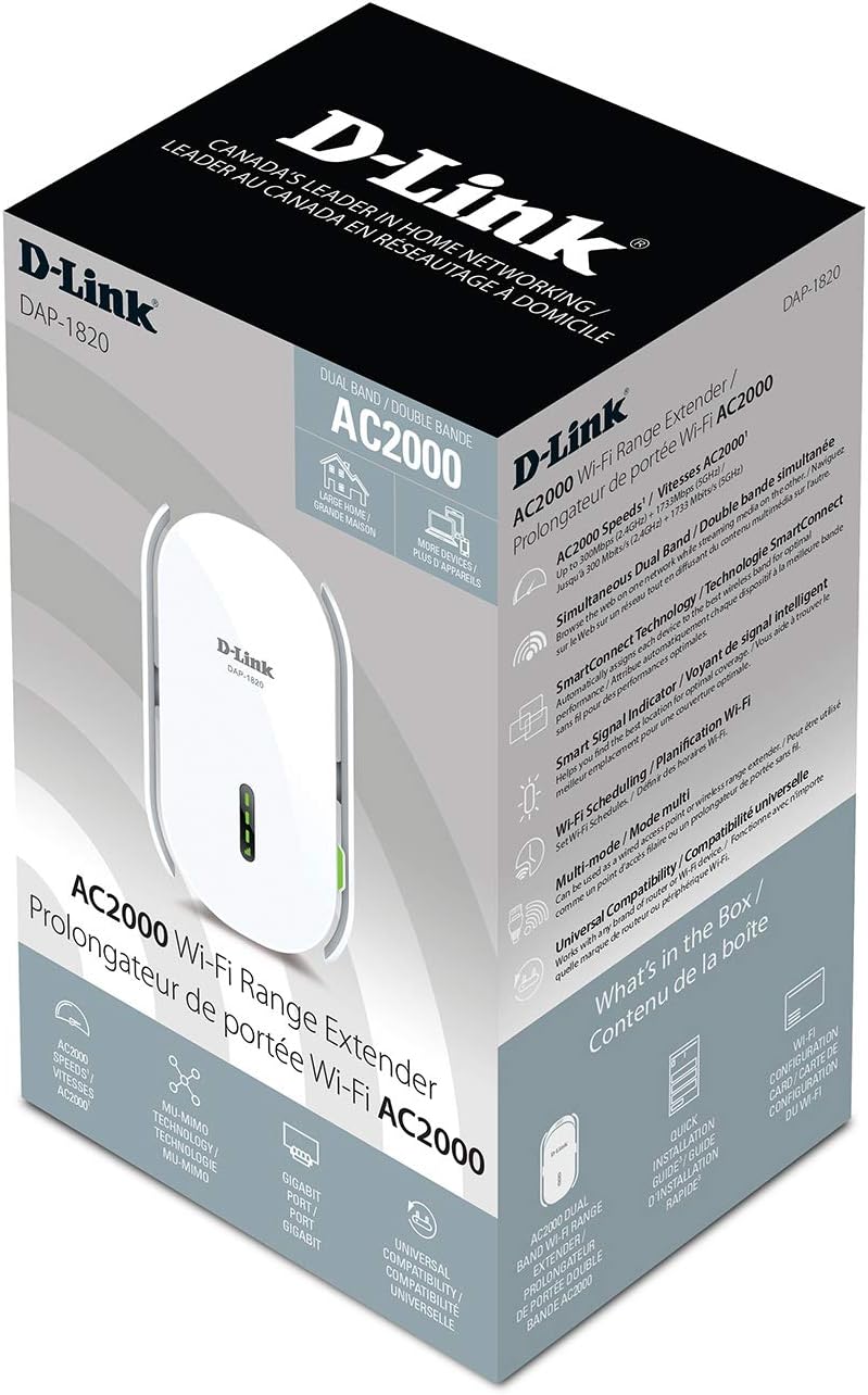 D-Link AC2000 Mesh Dual-Band Wi-Fi 5 Range Extender (DAP-1820) - White