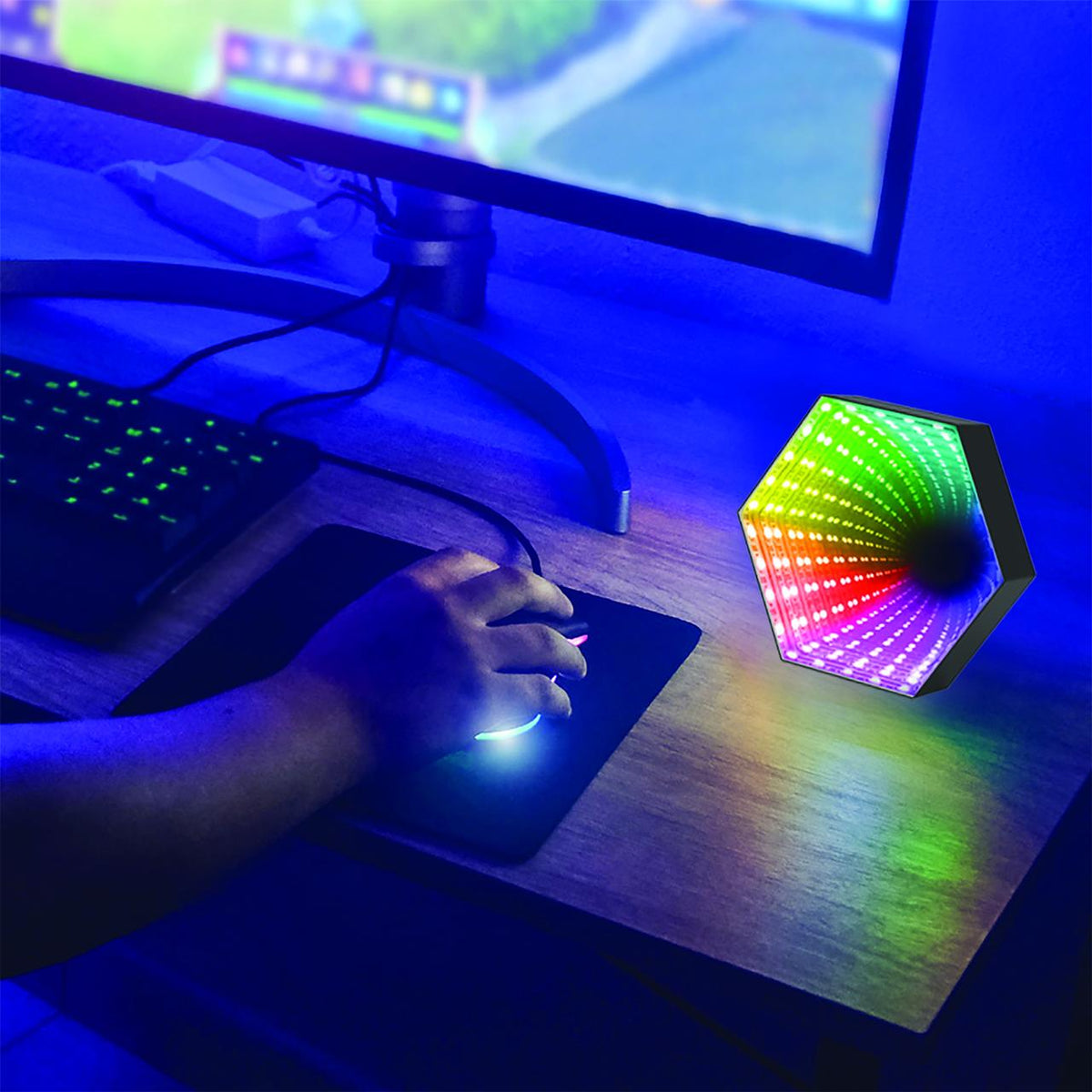 Monster LED Rechargeable Multi-Color 3D Mirror Light, 300 Possible Settings, Compact, USB-Powered
