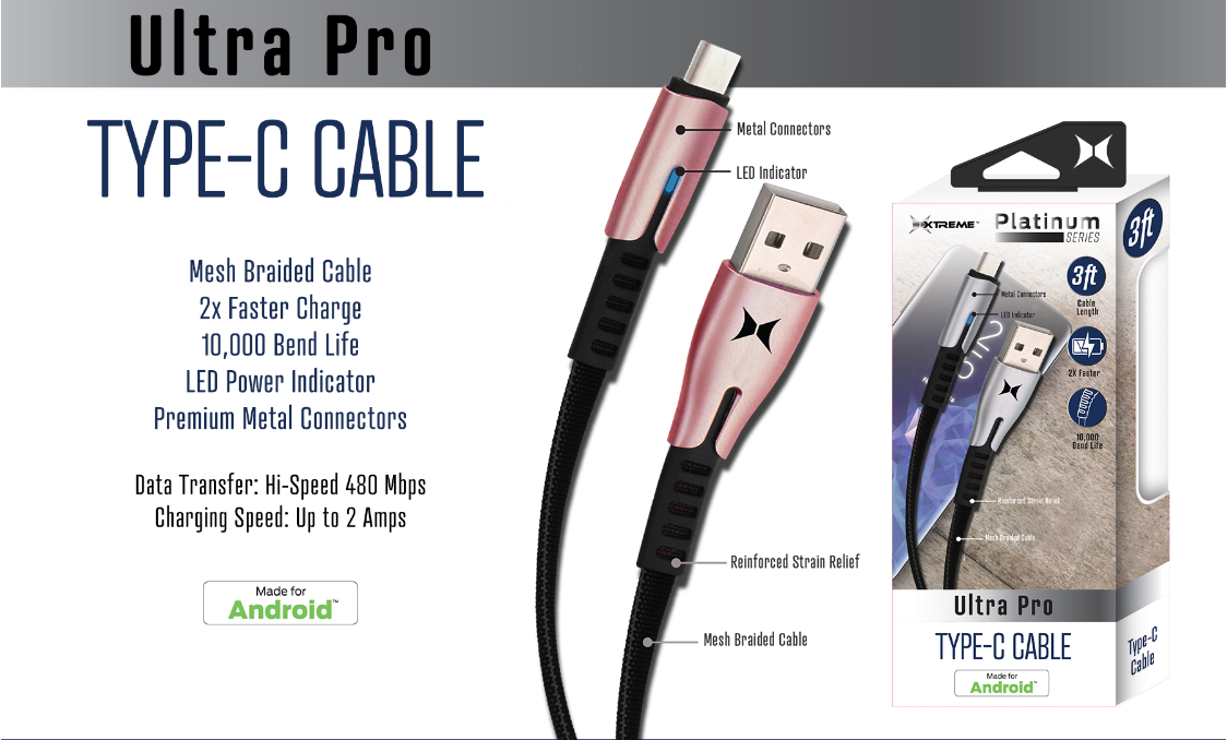XCB2-1023_BLK_RSG_3ft Type-C Cable Platinum Series