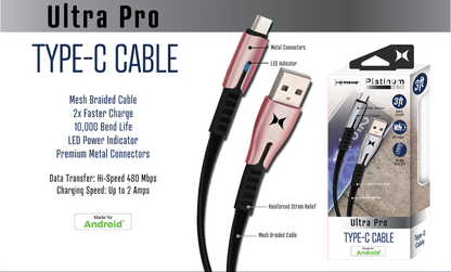 XCB2-1023_BLK_RSG_3ft Type-C Cable Platinum Series
