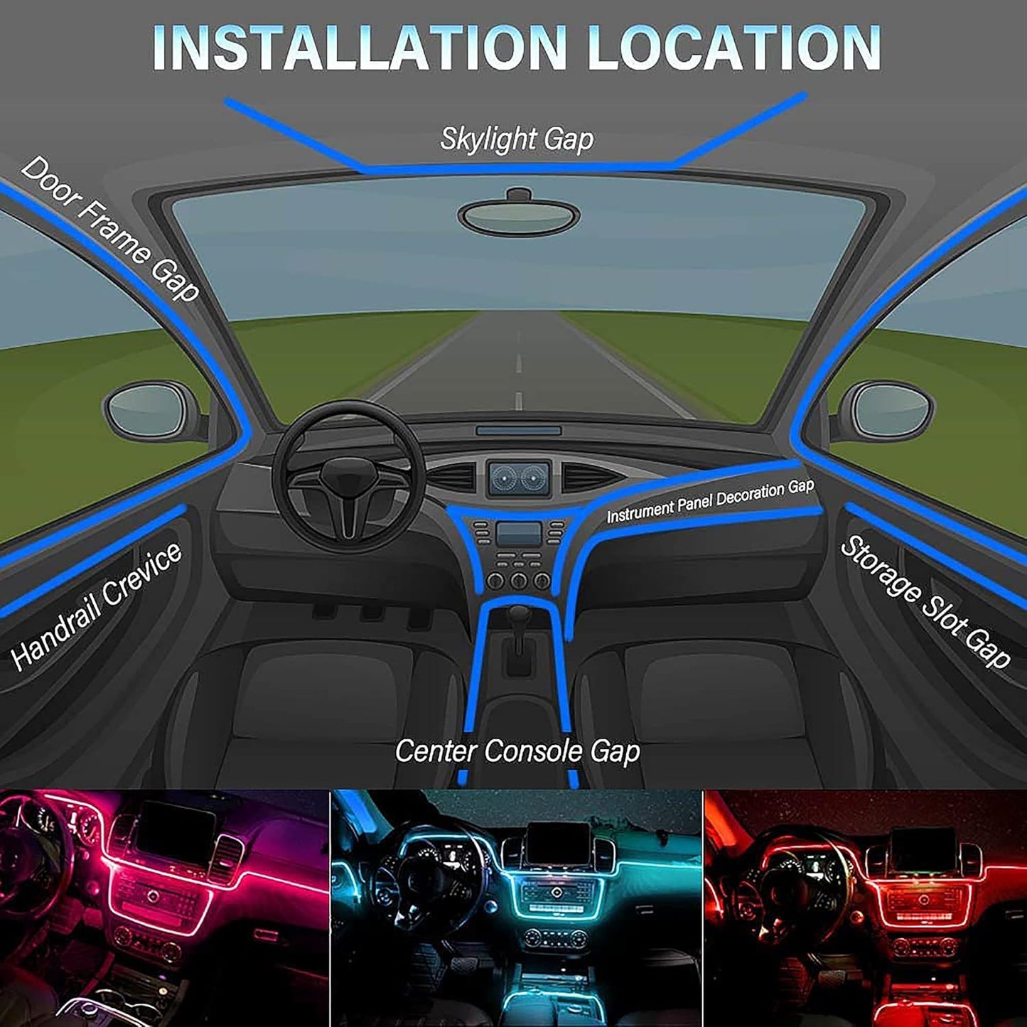 Monster Bluetooth Sound Reactive RGB Fiber Optic Car Interior Lighting Kit MLB7-2016-RGB