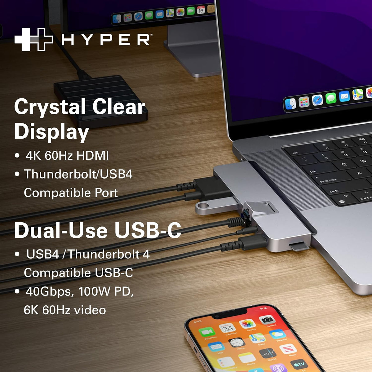 Targus HyperDrive Duo Pro 7-in-2 USB-C Hub for MacBook Pro 14"/16" HD575-GRAY