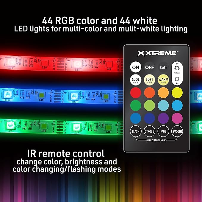 6.5ft Indoor Motion Activated RGBW Color-Changing LED Light Strip, Battery Powered XLB7-1093