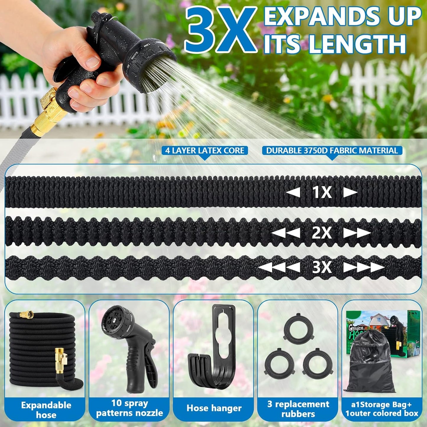 Expandable Garden Hose 100ft with 10 Function Spray Nozzle