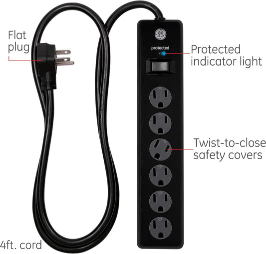 GE 6-Outlet Surge Protector, 8 Ft Extension Cord (2-Pack)