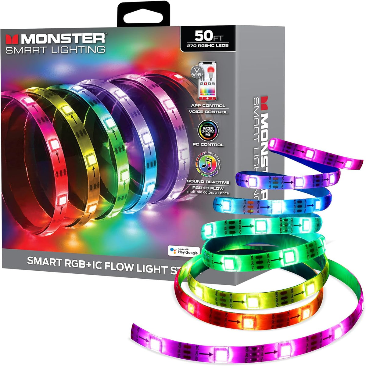 Monster Smart RGB+IC LED Strip Lights 50ft – Sound Reactive MLW7-1003 ...