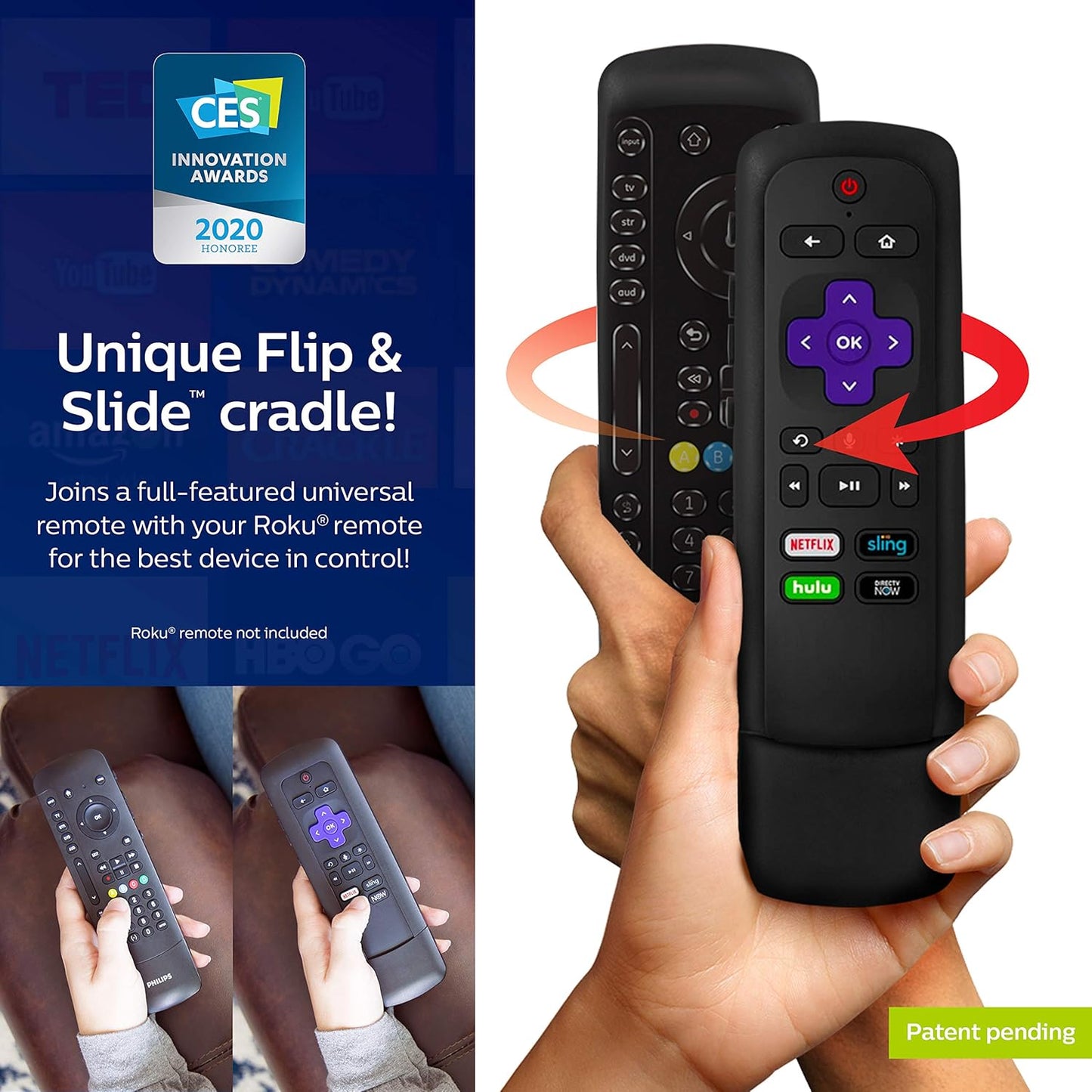 Philips   4 Devices Universal Remote Control with Roku Remote Slide-in Cradle for use with all make HDTV