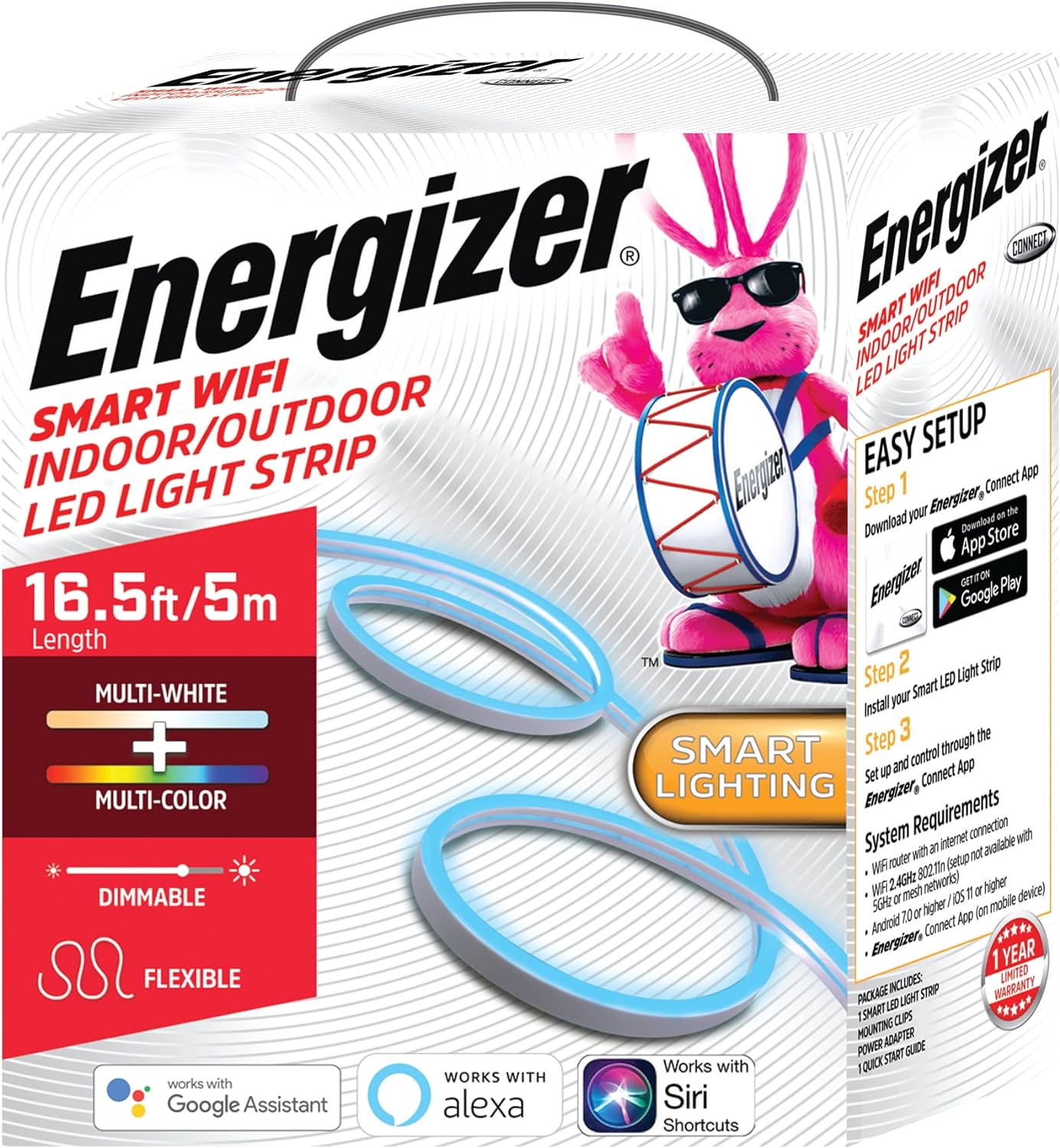 Energizer 16.5ft Smart Wi-Fi Indoor/Outdoor LED Strip light EOS2-1002-RGB