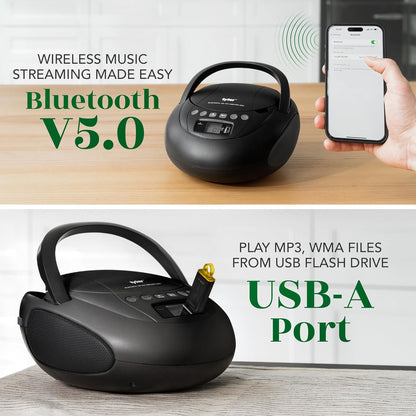 Tyler Portable CD Player Boombox with FM Radio, Bluetooth, and USB Port TAU107