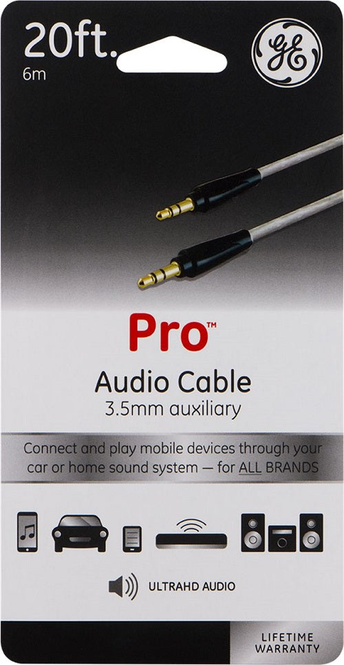 GE Premium 3.5mm Auxiliary Audio Cable, 20 ft. Extra Long Reach