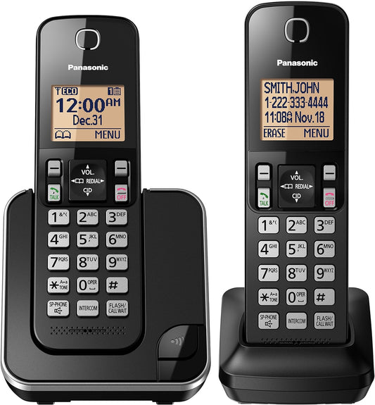 Panasonic DECT 6.0 Expandable Cordless Phone with Call Block - 2 Cordless Handsets - KX-TGC382 (Black)