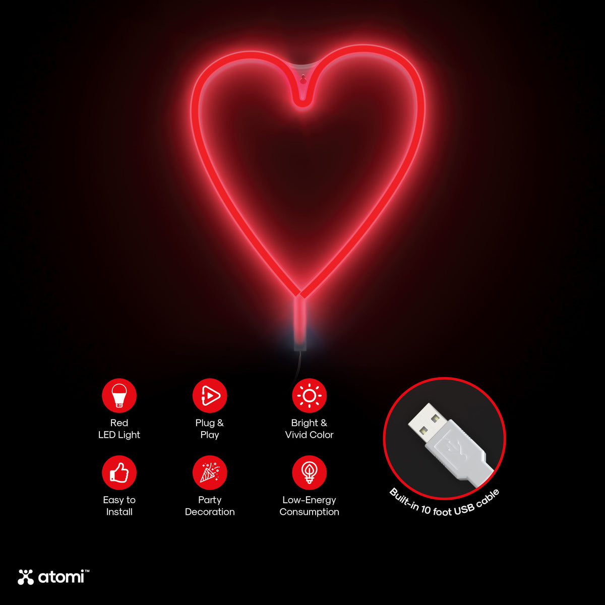 Red Heart Neon Light