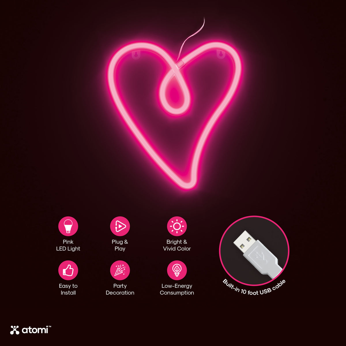 Pink Retro Heart Neon Light