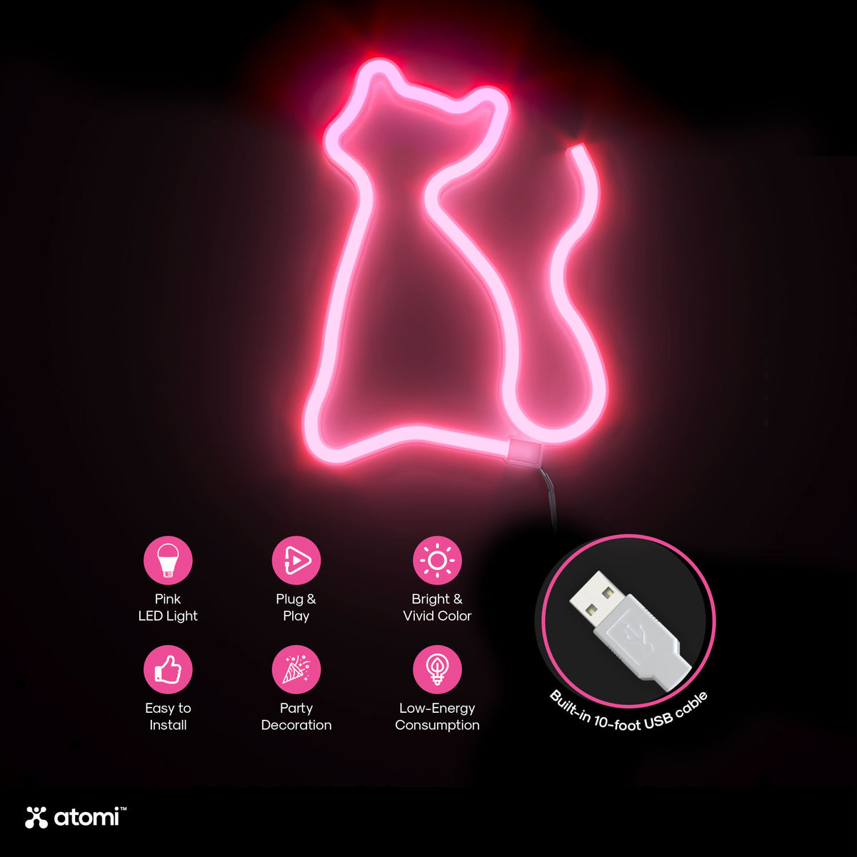 Lumière Néon Chat Rose