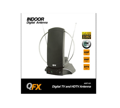 QFX ANT-101 Amplified HD/DTV/VHF/UHF/FM Radio 90-Degree Rotating Antenna