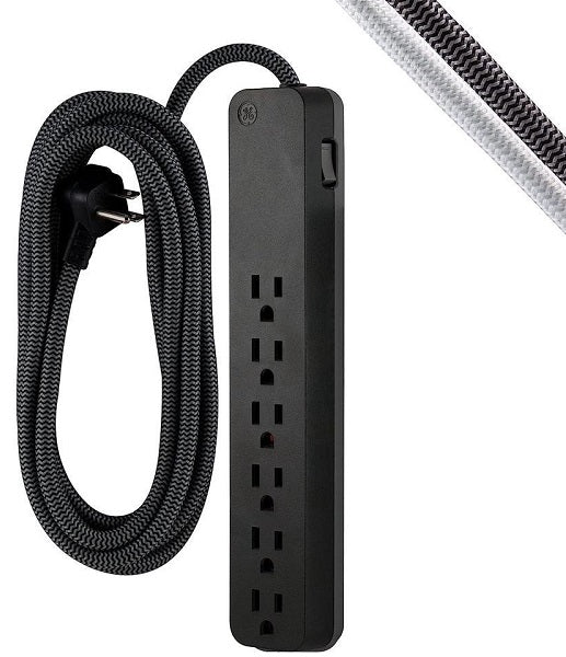 GE 6-Outlet Surge Protector, 8 Ft Braided Extension Cord, Power Strip