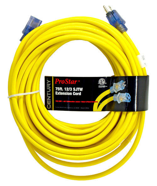 75' 12/3 SJTW Pro Star Lighted Extension Cord Yellow D11712075YL