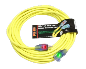 50 Ft, 14/3 Heavy Duty Outdoor Extension Cord Waterproof Lighted End SJTW (YELLOW) D17333050