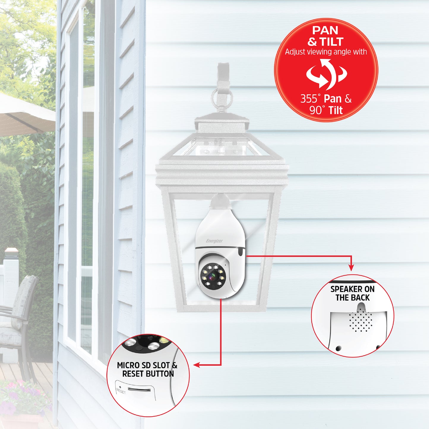 Energizer Connect Smart 1080p HD Outdoor Security Socket Camera with Siren Alarm-EOP1-1002-WHT