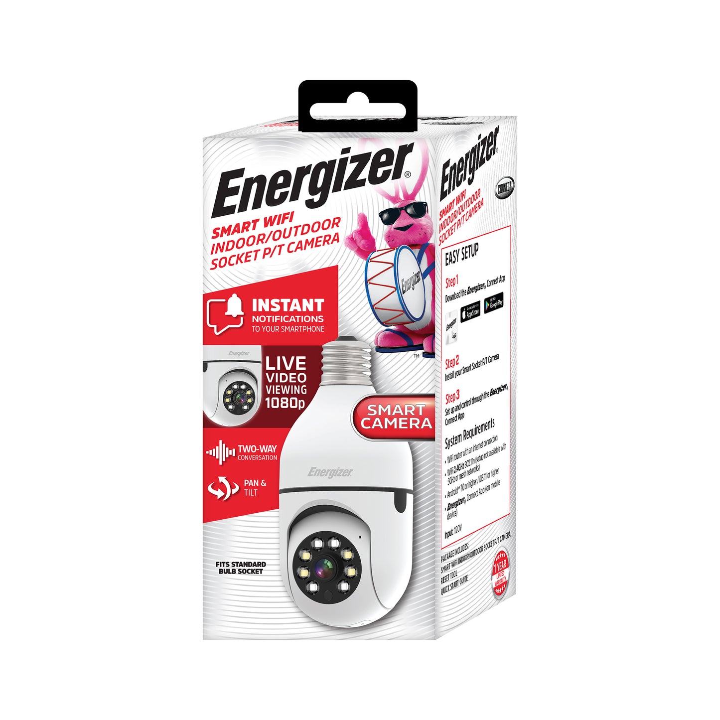 Energizer Connect Smart 1080p HD Outdoor Security Socket Camera with Siren Alarm.-EOX1-1003-WHT