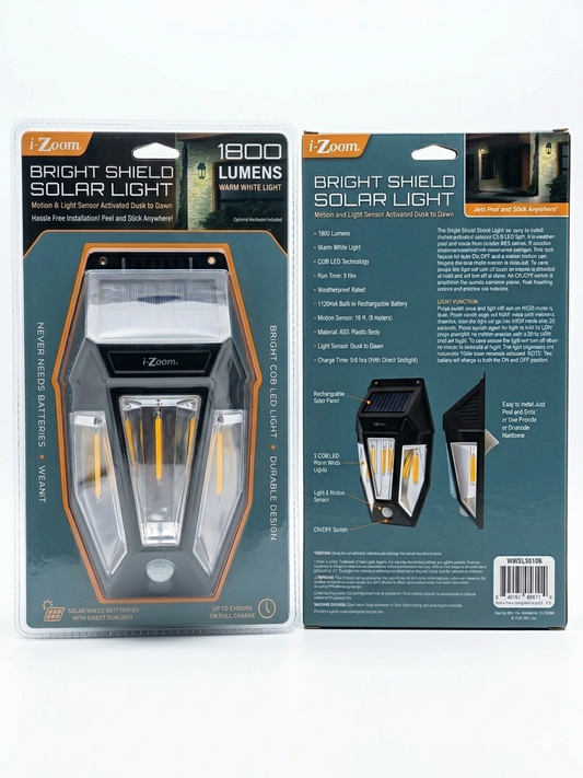 i-Zoom Bright Shield: 1800 Lumen Motion & Light Activated Dusk-to-Dawn Solar Security Light PRO-WMSL56106