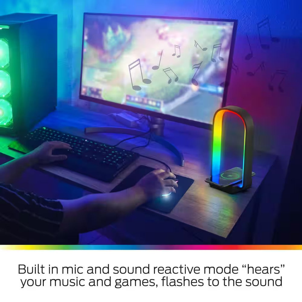 3-In-1 Sound Reactive Multi-Color Arc LED Lamp/Headphone/2 Charging Options